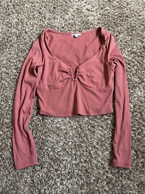 Ribbed Long-Sleeve Crop Top in Dusty Rose